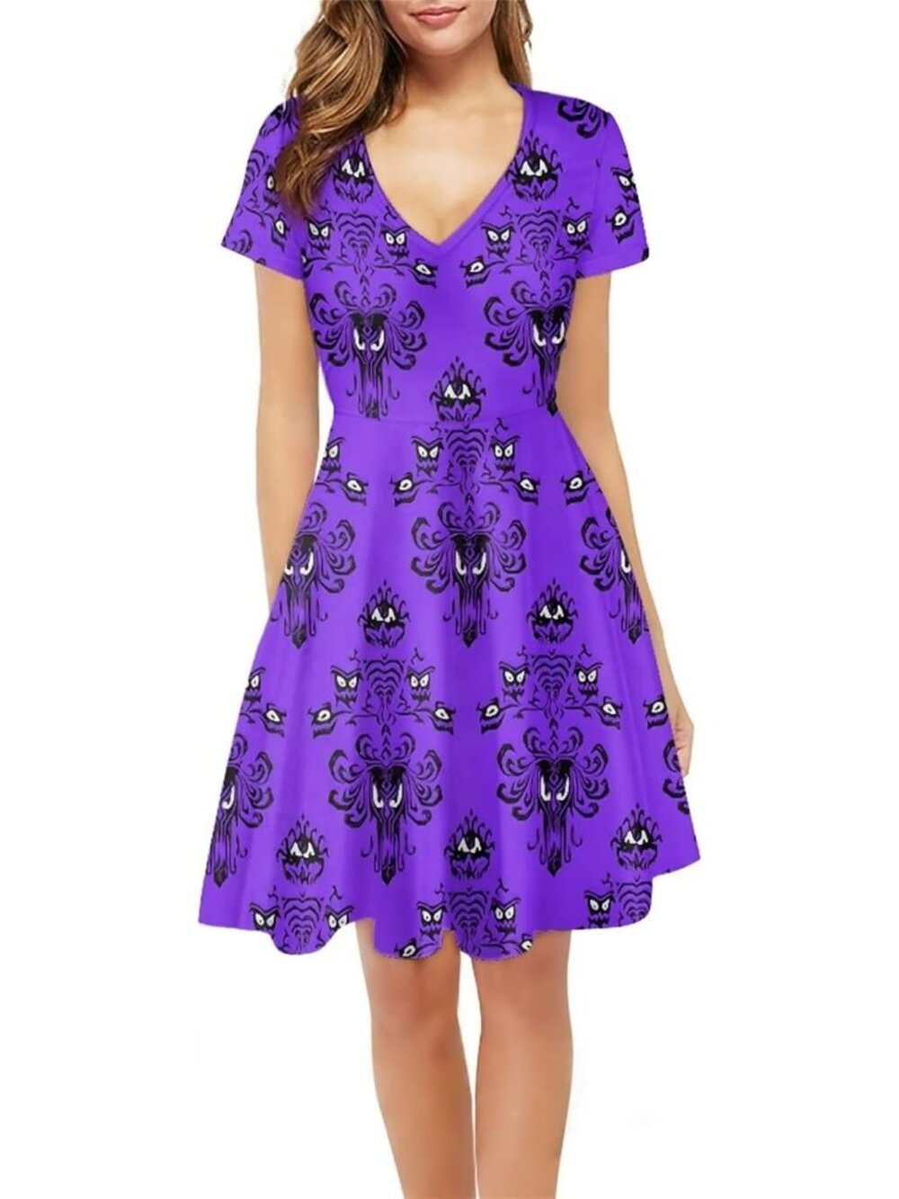 Women Summer Dress A-line Party Dance Dresses 1/4 Sleeve T-shirt Dress- Purple